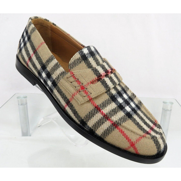 NIB $790 BURBERRY HACKNEY BEIGE CHECK WOOL PENNY LOAFERS 13 US 46 ITALY - Picture 8 of 14